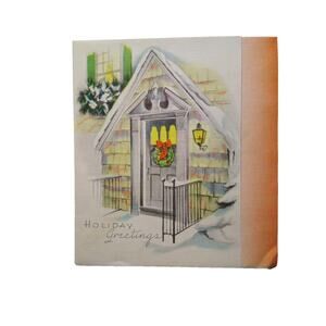 Christmas Holiday Greeting Card Vintage Snow Covered Home Mid Century Modern